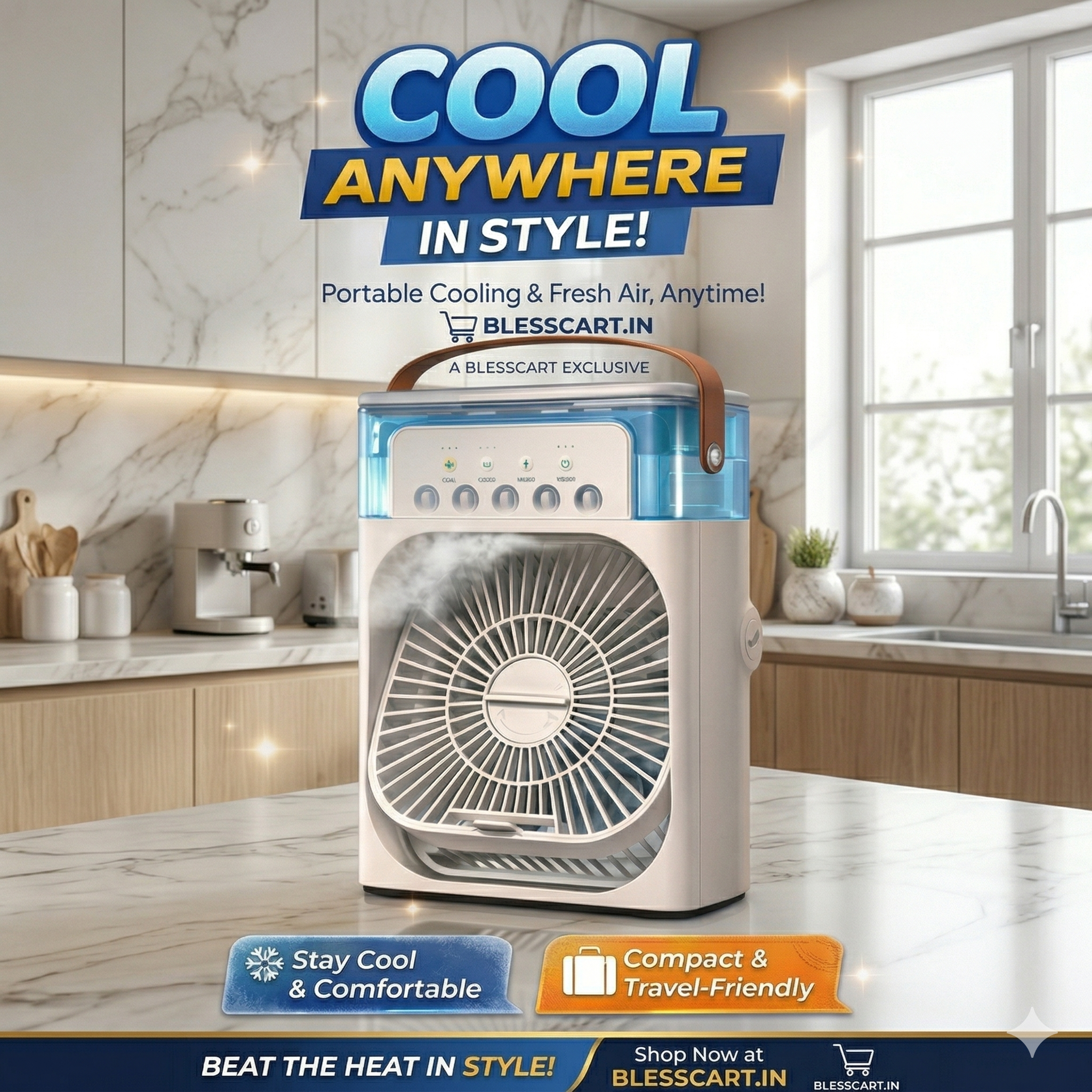 Portable 3-in-1 Air Conditioner Fan & Cooler – Instant Cooling for Home & Office