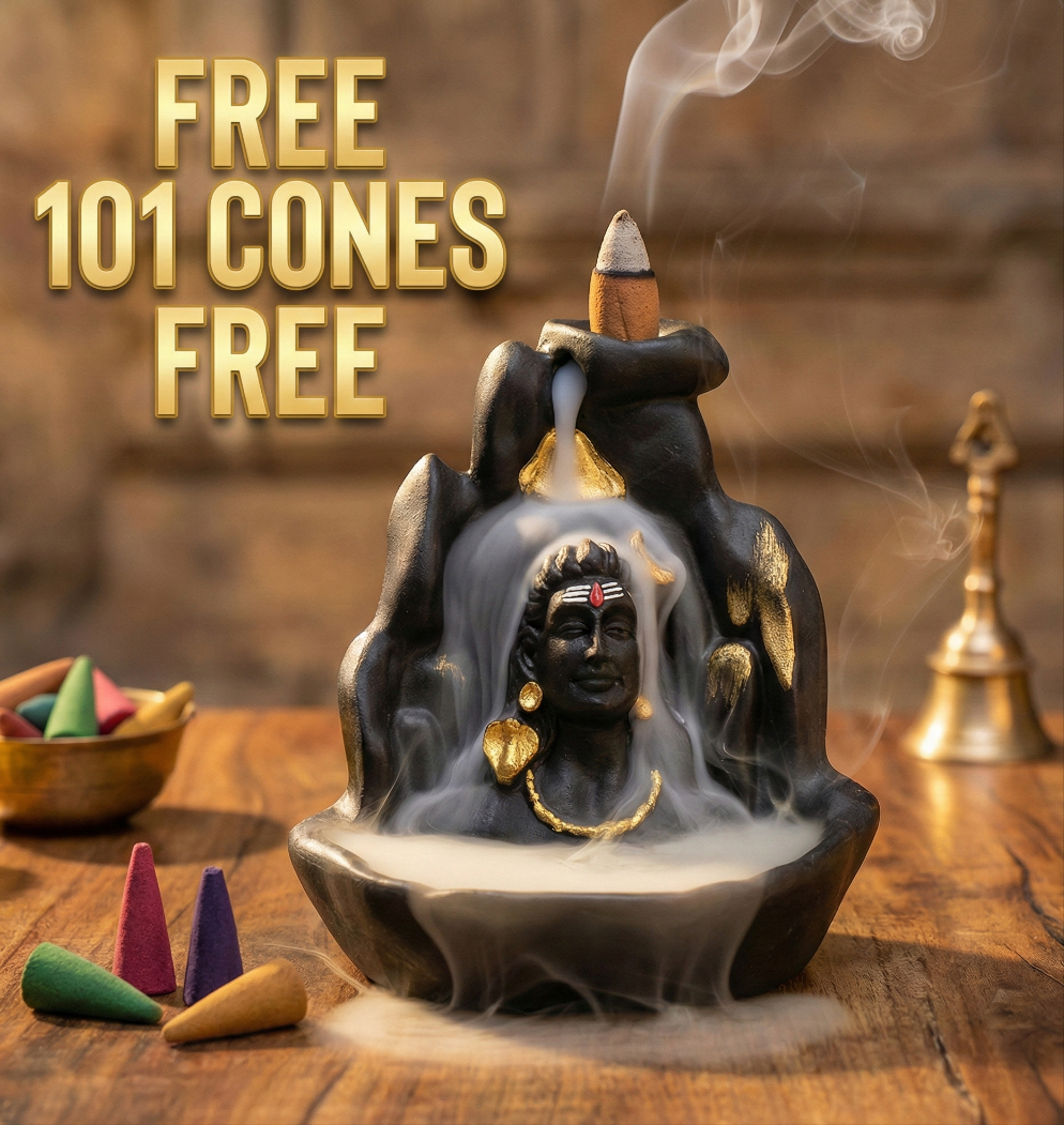 Handcrafted Lord Adiyogi, Mahadev,Backflow Cone Incense Holder | Shiv Decorative Showpiece with 101 Free Fragrance Smoke