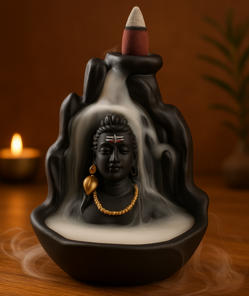 Handcrafted Lord Adiyogi, Mahadev,Backflow Cone Incense Holder | Shiv Decorative Showpiece with 101 Free Fragrance Smoke