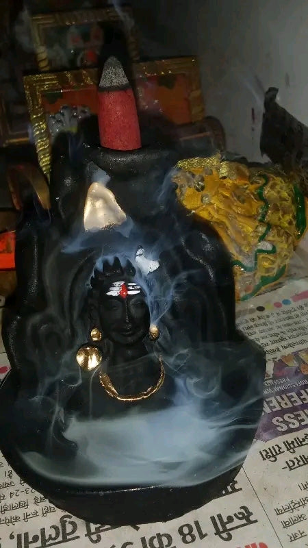 Handcrafted Lord Adiyogi, Mahadev,Backflow Cone Incense Holder | Shiv Decorative Showpiece with 101 Free Fragrance Smoke